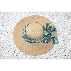 Milani 100% straw wide Brim beach Women hat Fabric Ribbon Boho Summer
